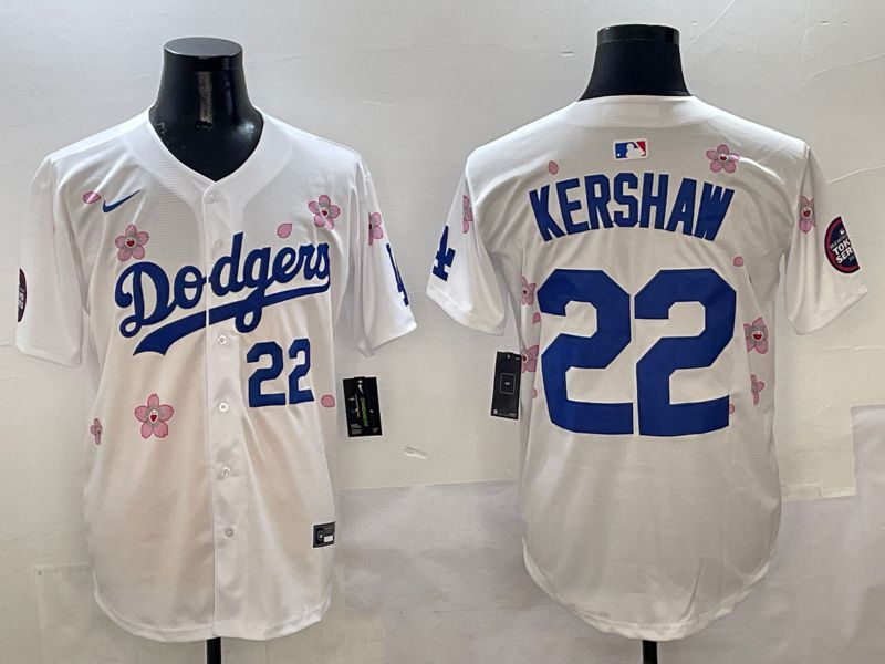 Men Los Angeles Dodgers 22 Kershaw White Sakura Edition 2025 Nike MLB Jersey style 4